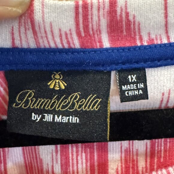 BumbleBella Jill Martin 1x Pink & White Chevron Crew Neck Top EUC Casual Soft - Picture 4 of 5
